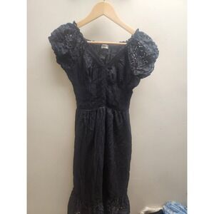 anna-k  Black Lace Puff Sleeve Smocked Midi Dress Women's Size S